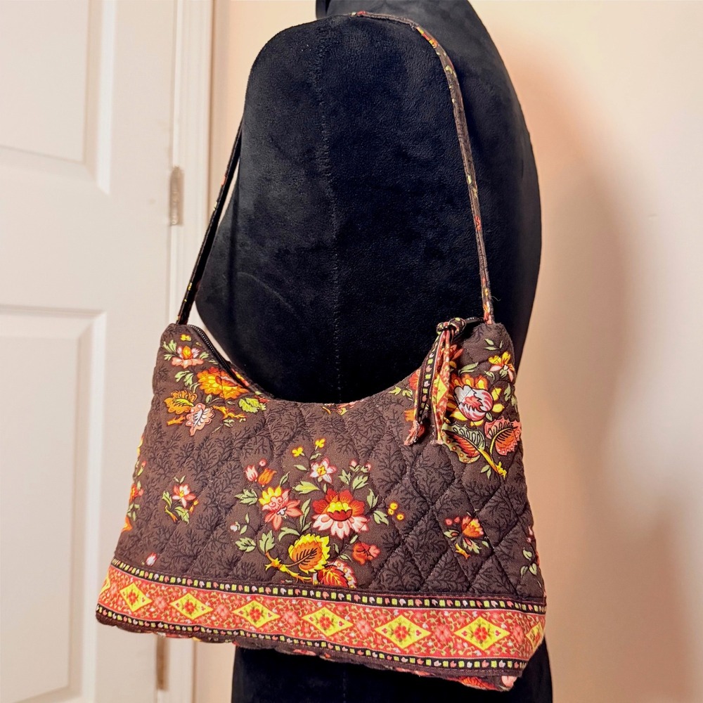 VTG Vera Bradley Brown Paisley Floral Mini Bag Shoulder Purse Y2K Fall Cotton